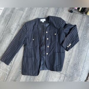 🖤Evan-Piccone black Blazer with Button Details/ subtle Pin-Stripes
